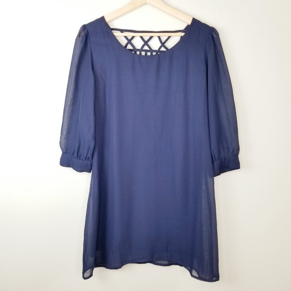 Want and Need Lattice Cutout Shift Dress Navy